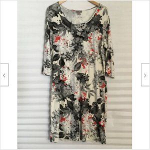 J.Jill Women Wearever Collection Dress Floral 3/4 Sleeve Scoop Neck Flowy